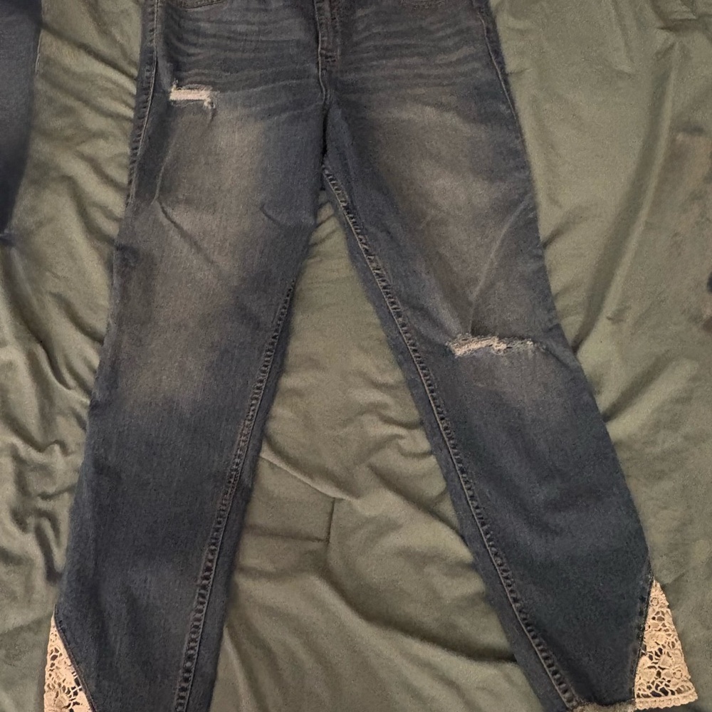 Hollister Dark Blue Boyfriend Jeans with Lace Detail